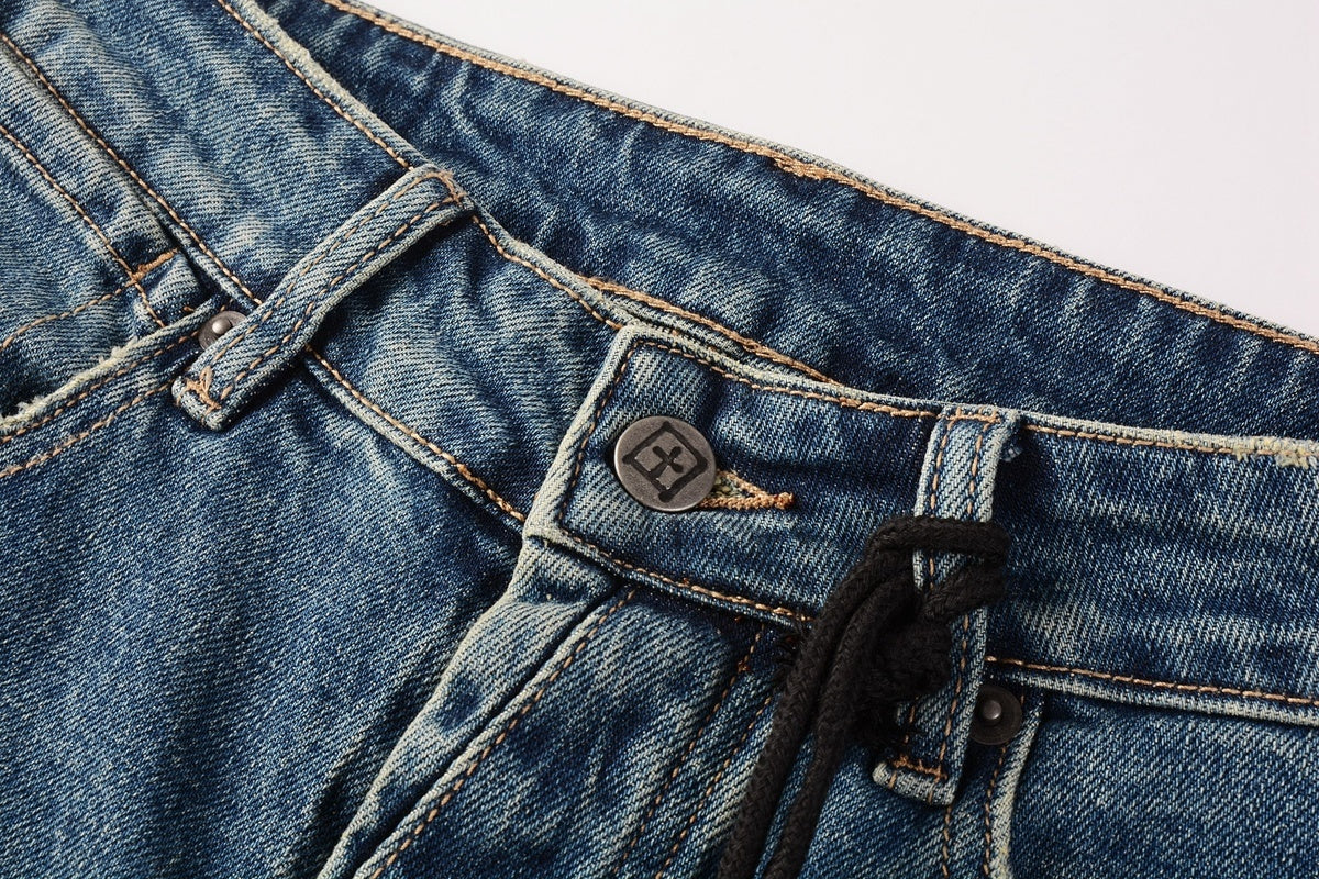 Men's Vintage Blue Multi-Rip Distressed Skinny Jeans - Stretch Denim