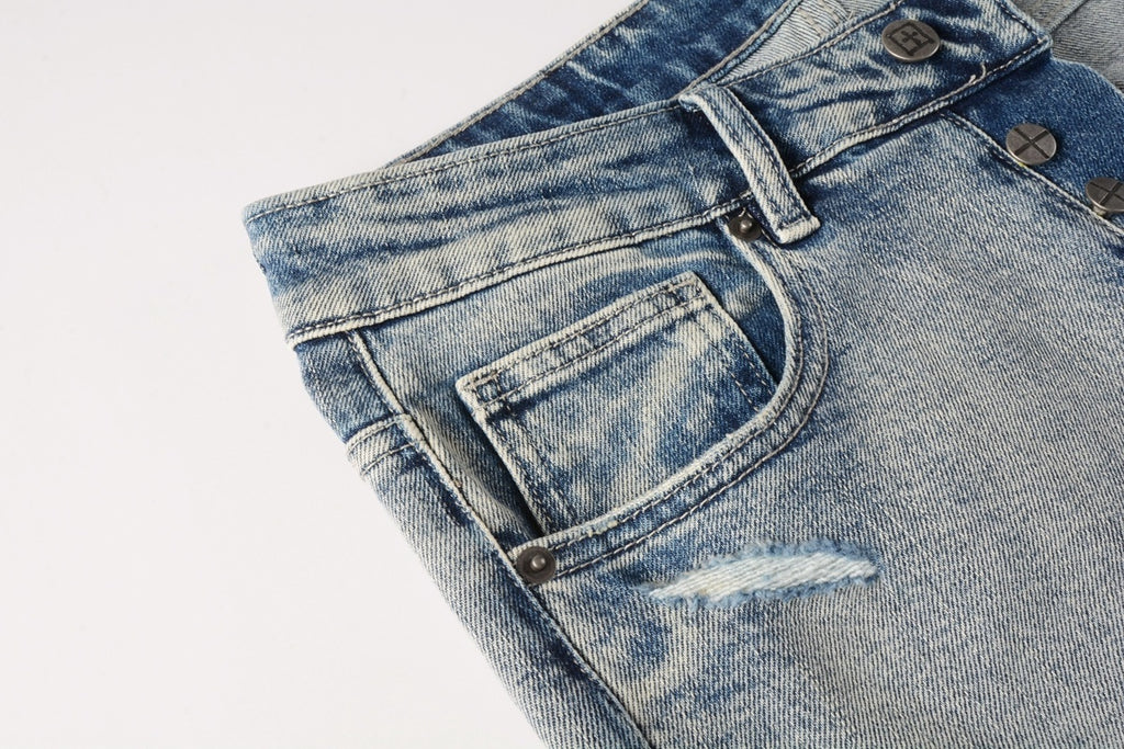 Men's Faded Light Wash Subtle Distressed Skinny Jeans - Stretch Denim