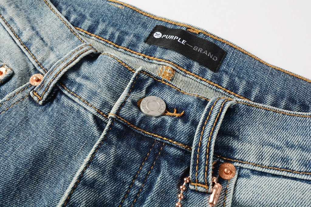 Men's Slim Fit Distressed Blue Graffiti Skinny Jeans with Ripped Holes & Button Fly