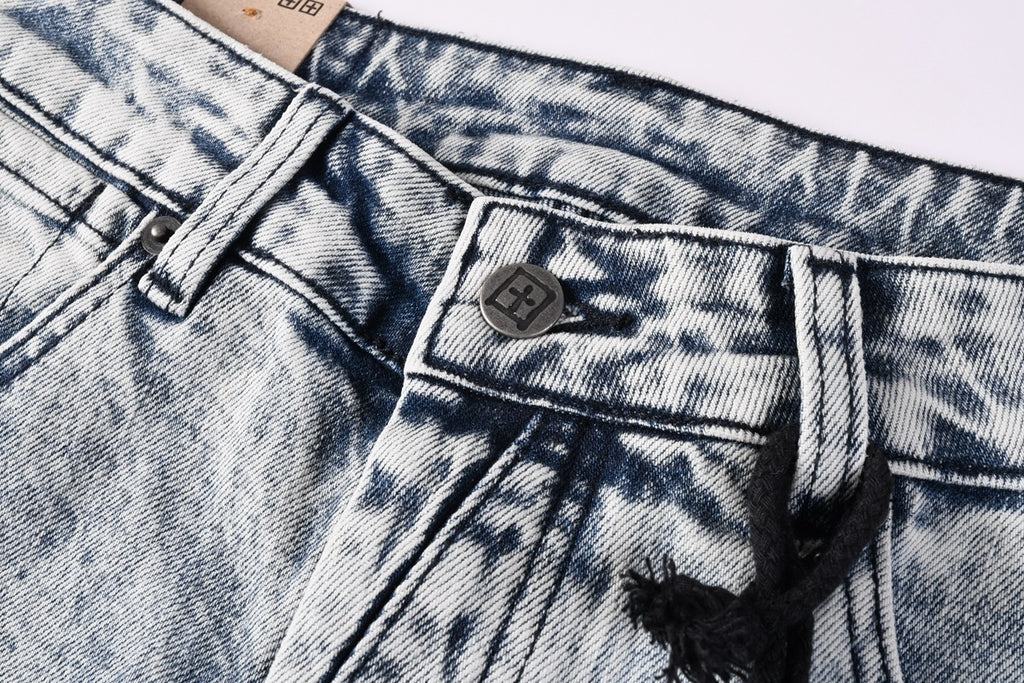Men’s Acid Wash Skinny Jeans - Distressed Embroidered Street Denim