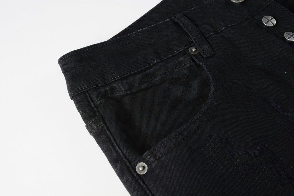Men's Black Heavy Distressed Bandana Patch Skinny Jeans - Stretch Denim