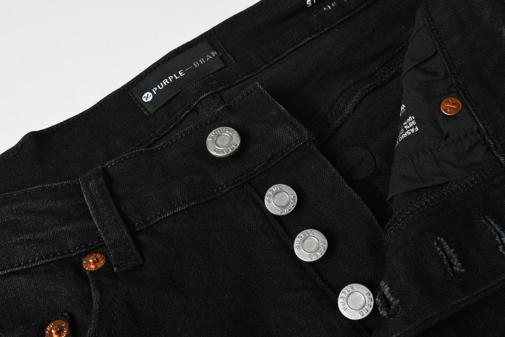 Men's Distressed Dark Black Skinny Jeans with Graffiti & Spray Paint Design & Ripped Holes