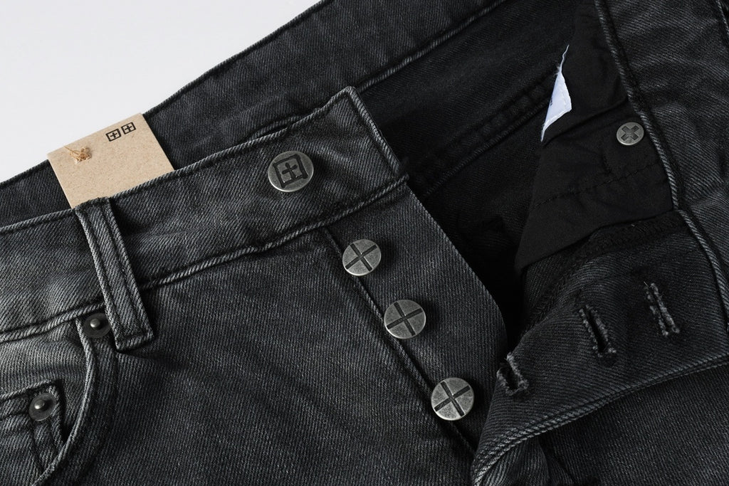 Men's Ksubi-Style Black Distressed Rhinestone Skinny Jeans
