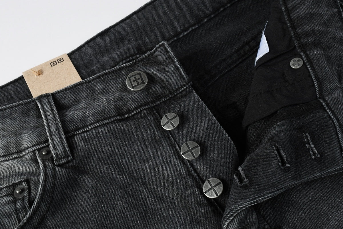 Men's Ksubi-Style Black Distressed Rhinestone Skinny Jeans