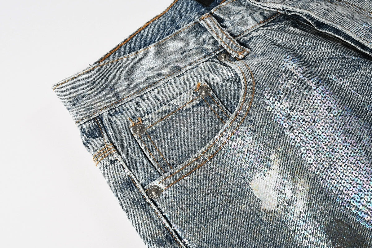 Men's & Women's Distressed Blue Baggy Jeans with Graffiti Design & Stretch Fit