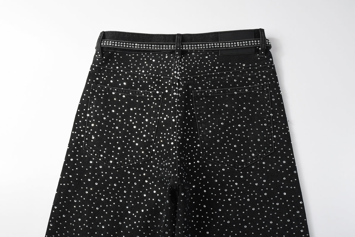 Black Baggy Jeans with Rhinestones & Loose Fit - Purple Brand