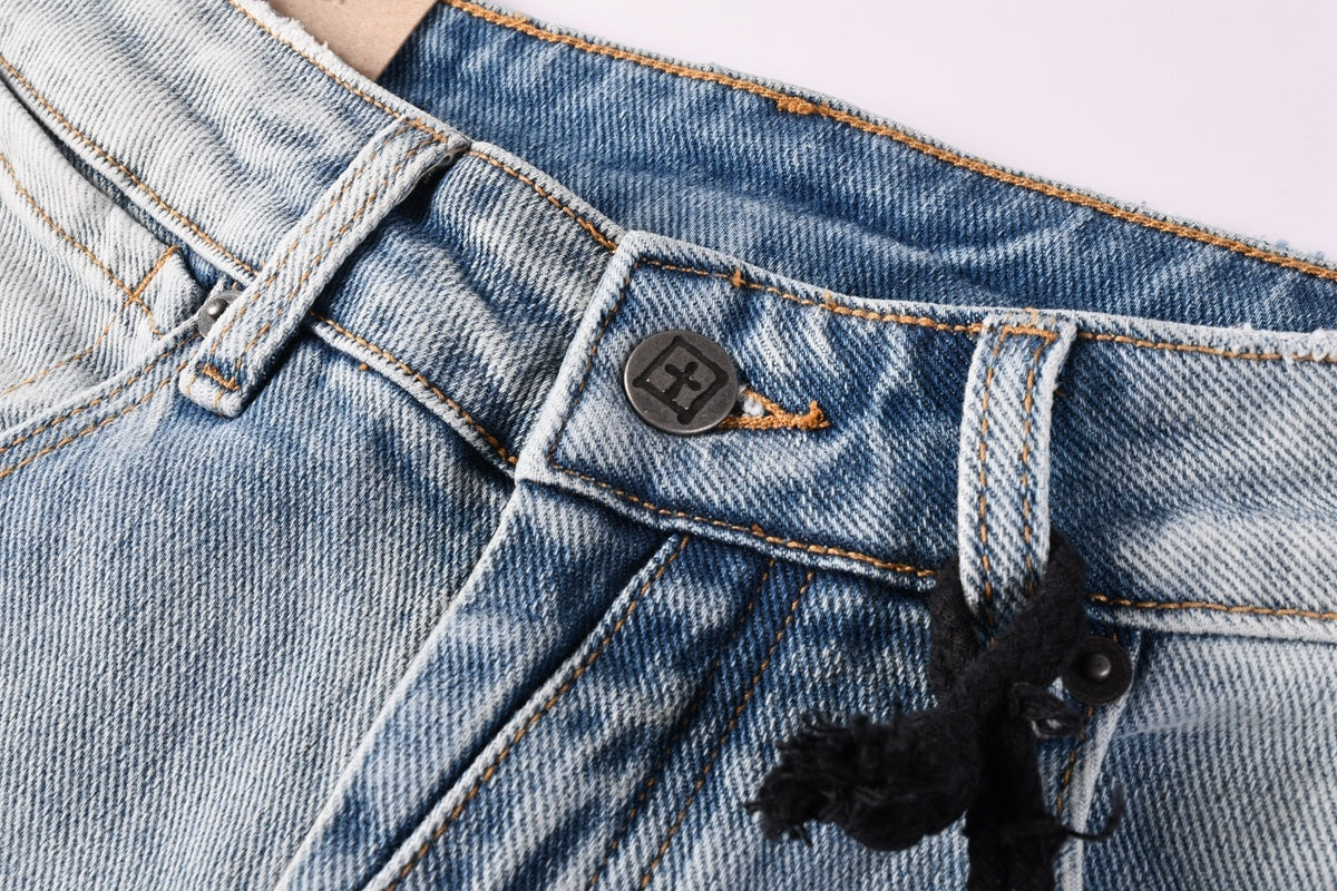 Men’s Light Wash Biker Skinny Jeans - Distressed Street Denim