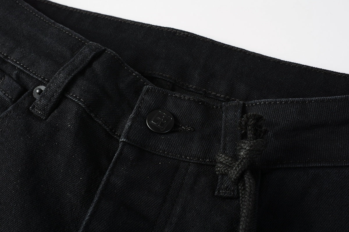 Men's Solid Black Slim-Fit Stretch Jeans - Premium Denim Pants
