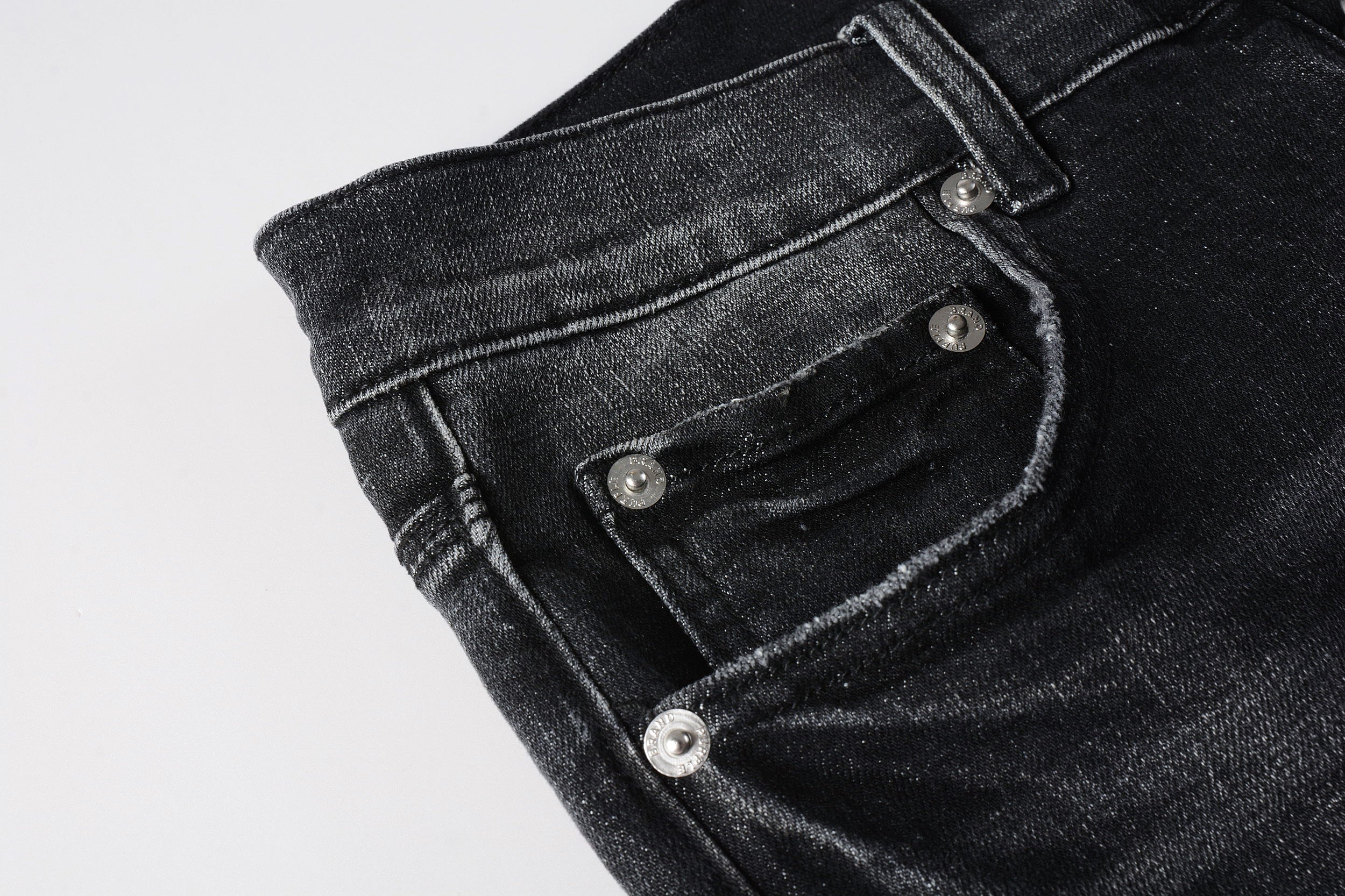 Men's Distressed Black Gray Skinny Jeans with Ripped Holes & Button Fly