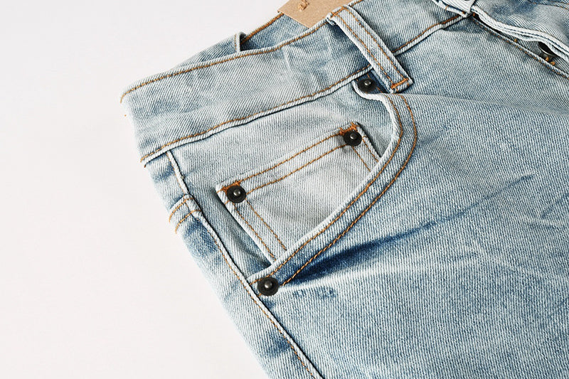 Men's Ksubi-Style Light Wash Rhinestone Logo Skinny Jeans - Streetwear Denim