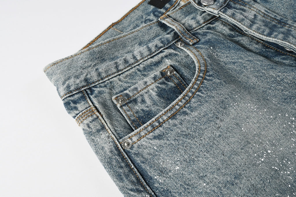 Men's Loose Distressed Blue Baggy Jeans with Coated Finish, Ripped Details & Stretch Fit