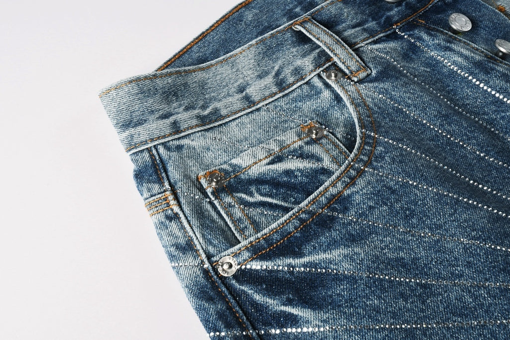 Distressed Blue Baggy Rhinestones Loose Ripped Jeans | Trendy Streetwear Denim