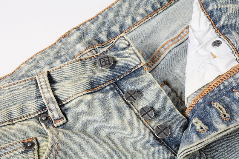 Men’s Vintage Light Wash Skull Print Skinny Jeans - Streetwear Denim Pants