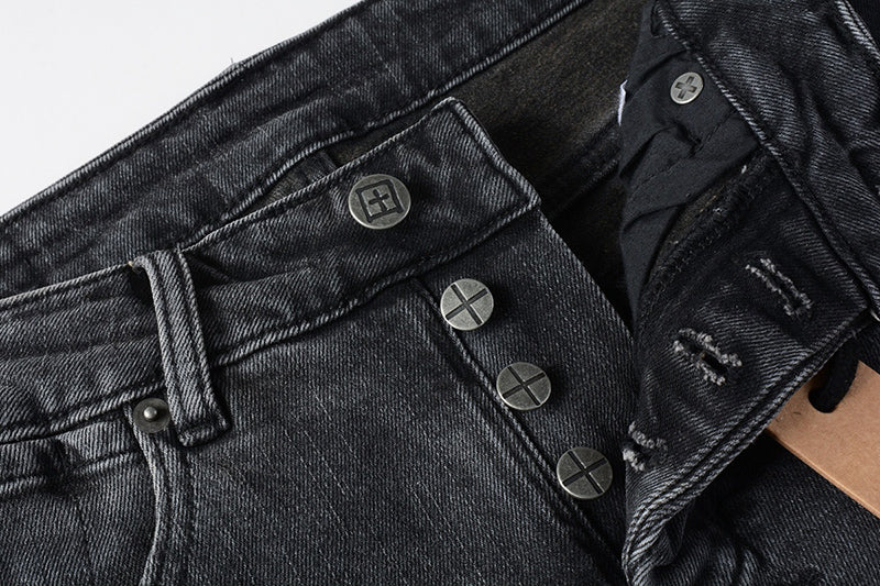 Men’s Ksubi Style Faded Black Washed Slim Fit Skinny Denim Jeans Streetwear