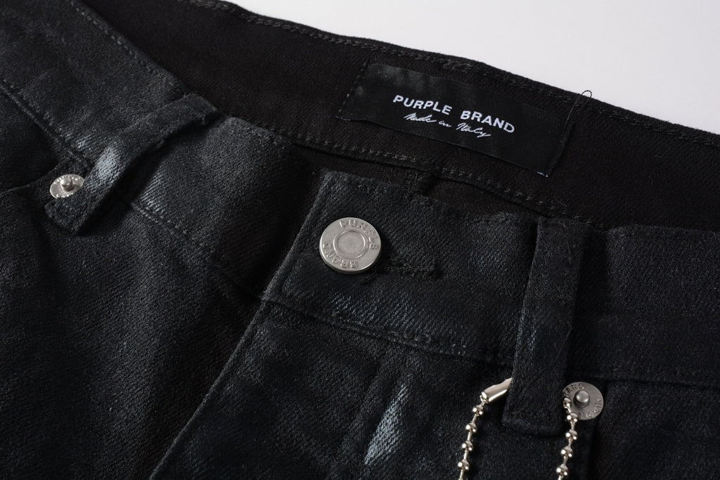 Men's Trendy Black Denim Coated Jeans - Slim Fit Distressed High Street Jeans