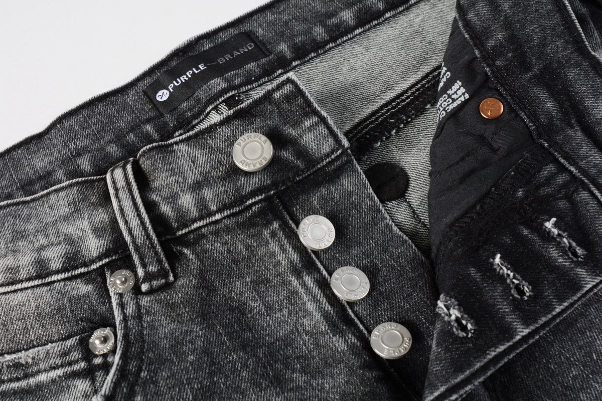Men's Distressed Ash Gray Skinny Jeans with Ripped Holes & Button Fly