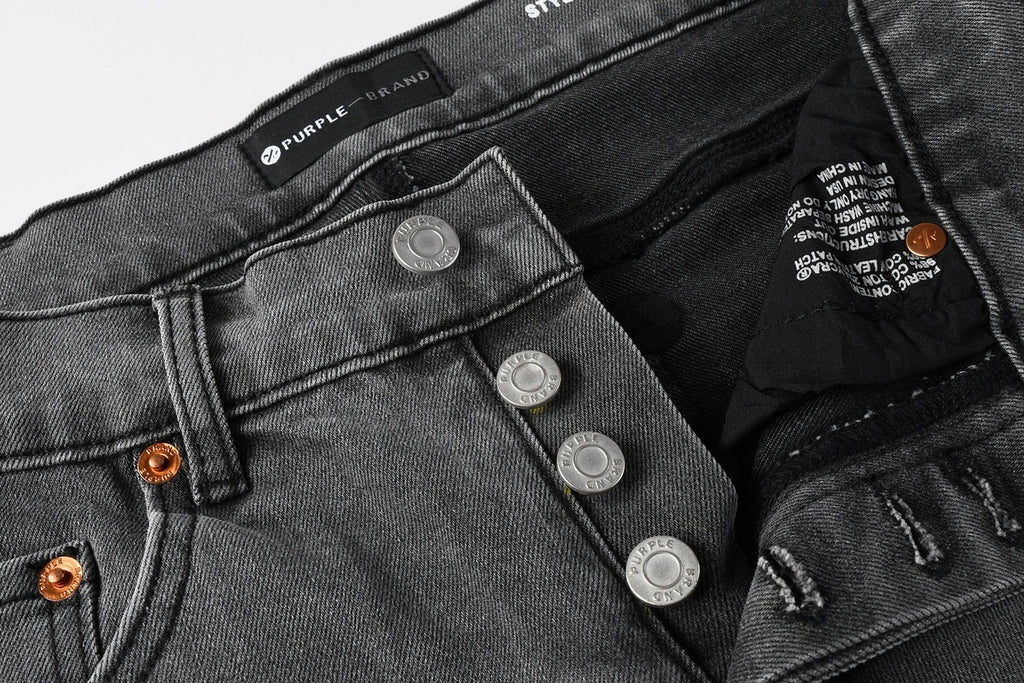 Men's Distressed Skinny Jeans with Ripped Holes, Rhinestones & Button Fly