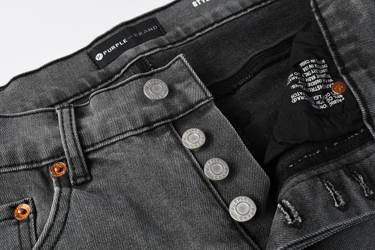 Men's Distressed Skinny Jeans with Ripped Holes, Rhinestones & Button Fly