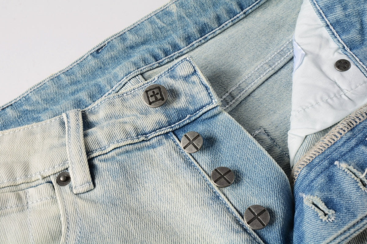 Men's Light Wash Minimal Embroidered Skinny Jeans - Stretch Denim