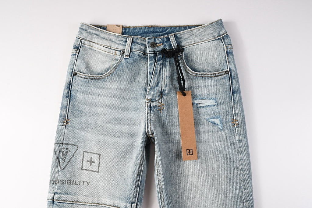 Men’s Light Wash Biker Skinny Jeans - Distressed Street Denim
