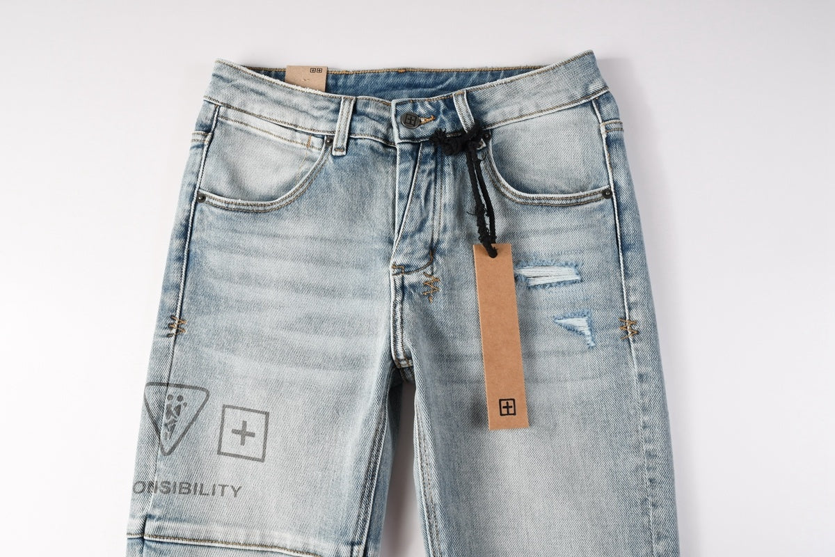 Men’s Light Wash Biker Skinny Jeans - Distressed Street Denim