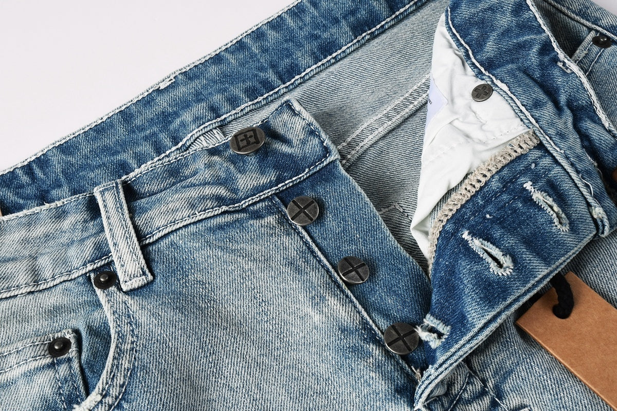 Men's Light Wash Slim Skinny Jeans - Vintage Streetwear Denim