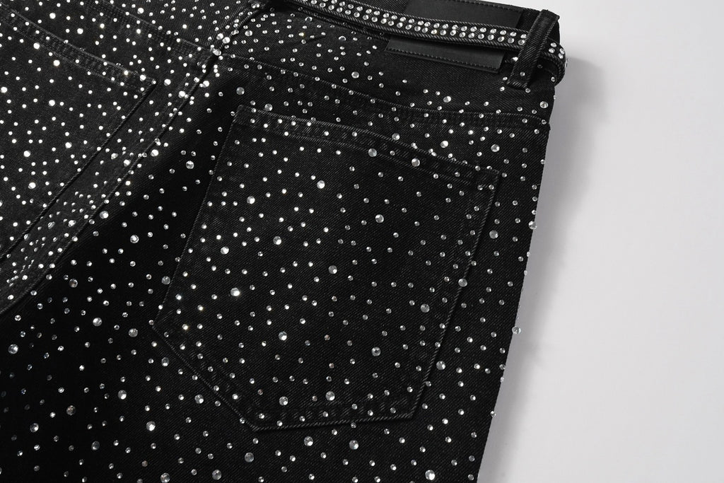 Black Baggy Jeans with Rhinestones & Loose Fit - Purple Brand