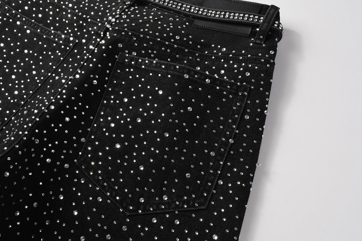 Black Baggy Jeans with Rhinestones & Loose Fit - Purple Brand