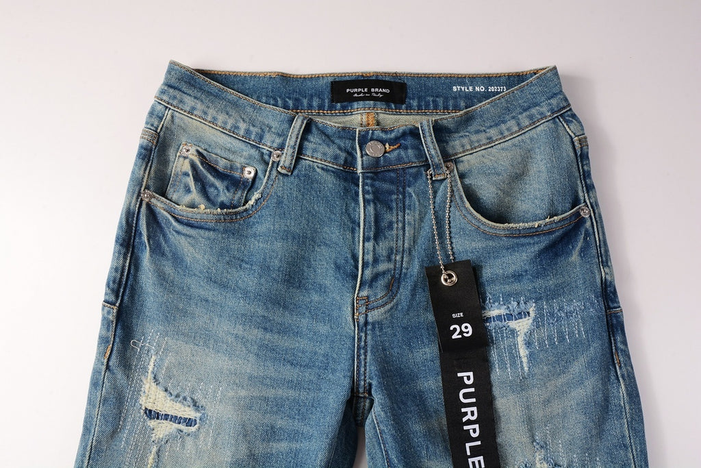 Men's Slim Fit Distressed Sea Blue Skinny Jeans with Button Fly & Ripped Detailing