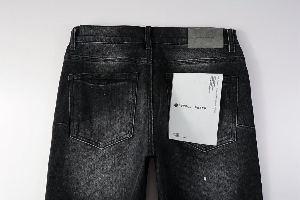Men's High Street Distressed Black Gray Stretch Slim Fit Ripped Jeans