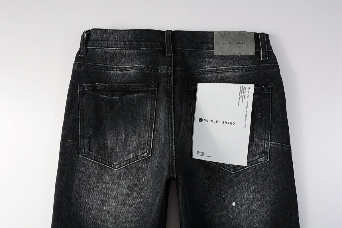 Men's High Street Distressed Black Gray Stretch Slim Fit Ripped Jeans