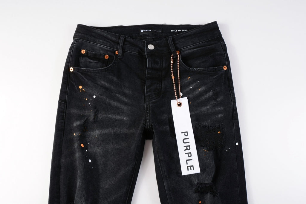 Men's Streetwear Slim Fit Distressed Black Damaged Holes Stretch Ripped Jeans