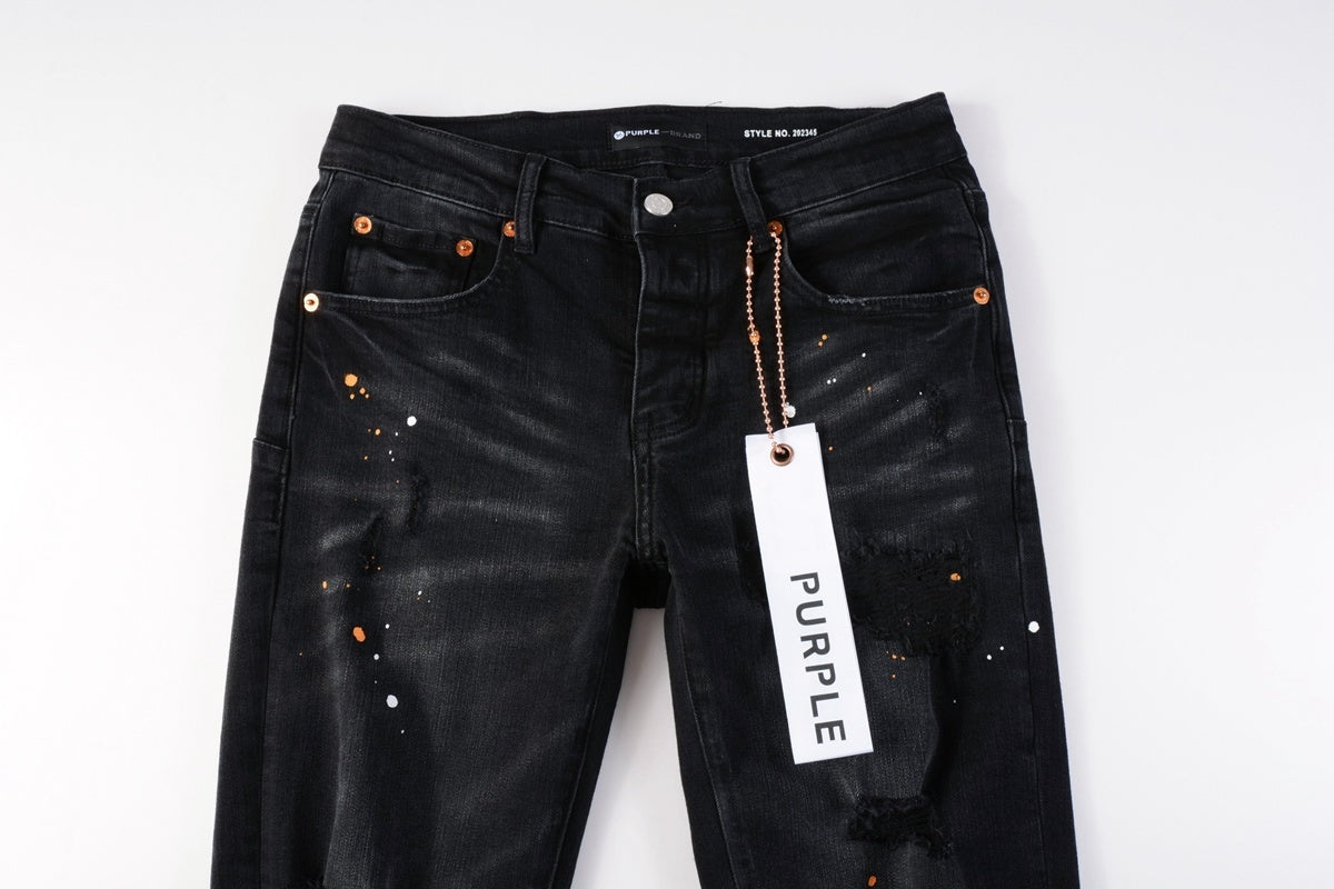 Men's Streetwear Slim Fit Distressed Black Damaged Holes Stretch Ripped Jeans