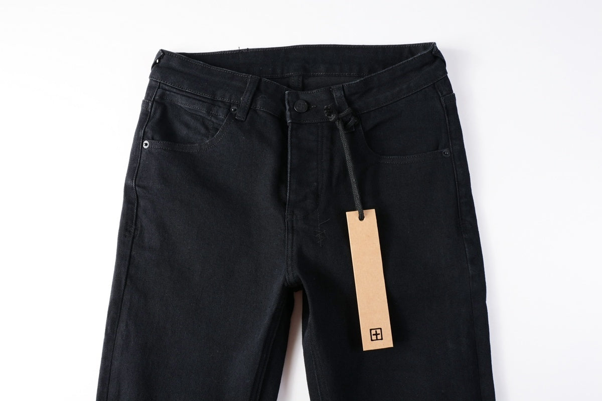 Men's Black Knee Slit Distressed Skinny Jeans - Stretch Denim