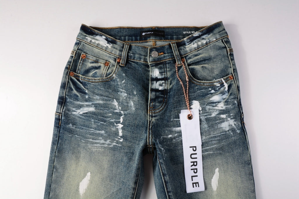 Men's High Street Distressed Blue Graffiti Stretch Skinny Ripped Jeans