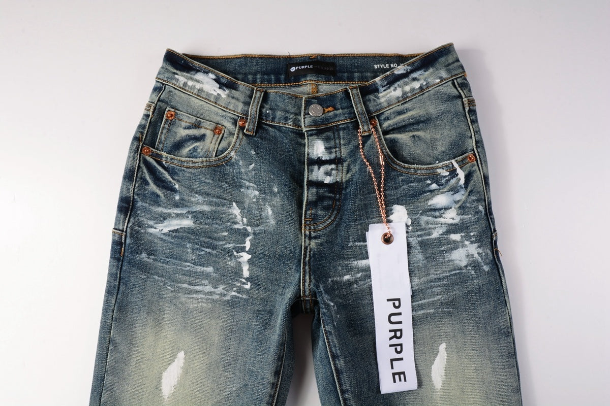 Men's High Street Distressed Blue Graffiti Stretch Skinny Ripped Jeans