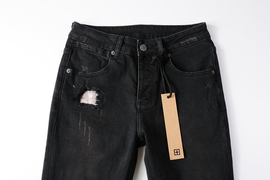 Men's Black Distressed Skinny Jeans - Ripped Stretch Denim Pants