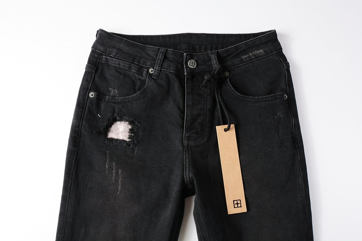 Men's Black Distressed Skinny Jeans - Ripped Stretch Denim Pants