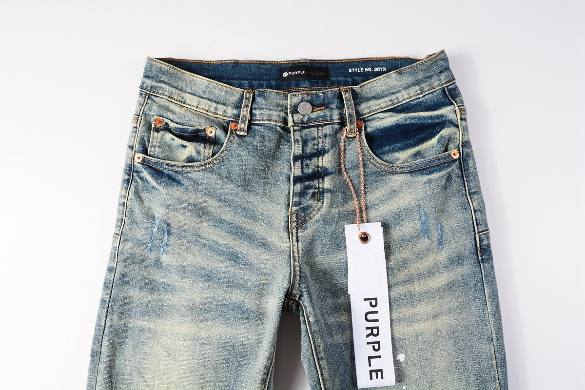 Men's Slim Fit Distressed Light Blue Damaged Holes Blue Patchwork Stretch Ripped Jeans Pants