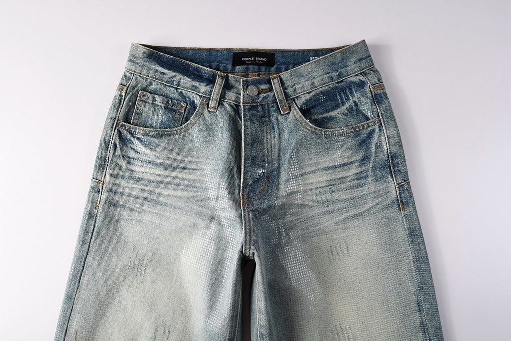 High-Quality Distressed Blue Wide Leg Jeans for Men & Women with Loose Fit & Stretch Denim