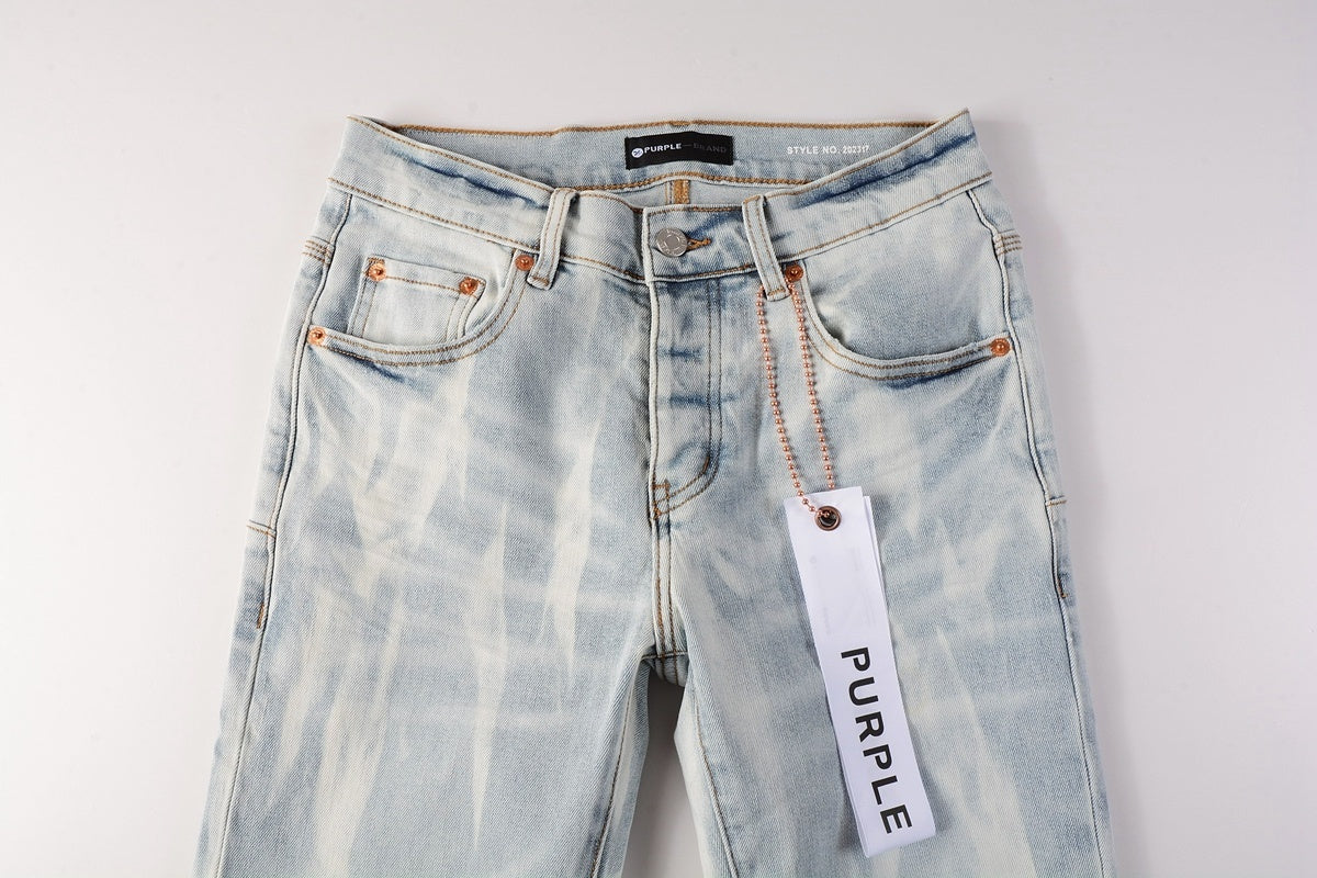 Men's High Street Distressed Washed Light Blue Stretch Slim Fit Ripped Jeans