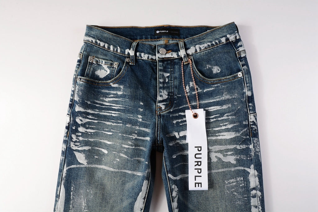 Men's Streetwear Slim Fit Distressed Classical Blue Graffiti Stretch Jeans