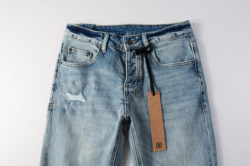 Men’s Light Blue Distressed Skinny Jeans - Ksubi Style Denim