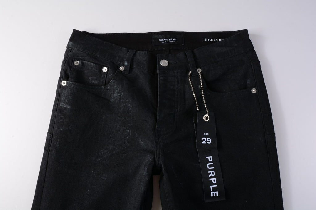 Men's Trendy Black Denim Coated Jeans - Slim Fit Distressed High Street Jeans