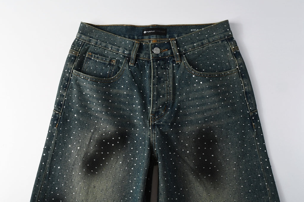 Men's & Women's High Street Baggy Distressed Blue Jeans with Rhinestones & Loose Fit