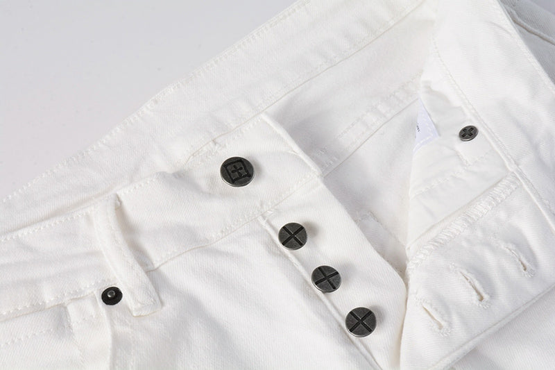 Men’s White Slim Fit Jeans Stretch Skinny Denim Pants Street Style Casual Trousers