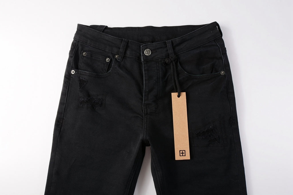Men's Black Subtle Distressed Skinny Jeans - Stretch Denim Pants
