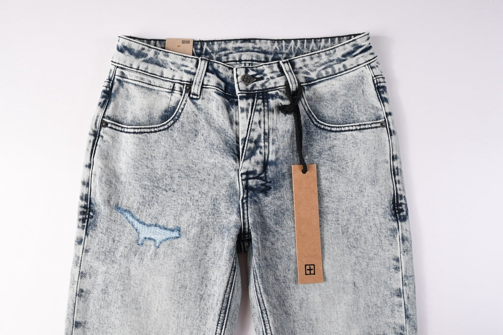 Men’s Acid Wash Skinny Jeans - Distressed Embroidered Street Denim