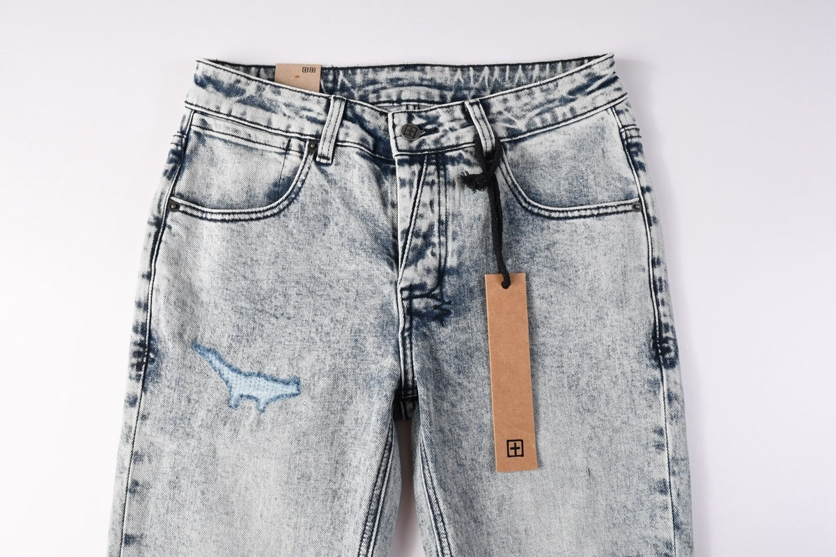 Men’s Acid Wash Skinny Jeans - Distressed Embroidered Street Denim