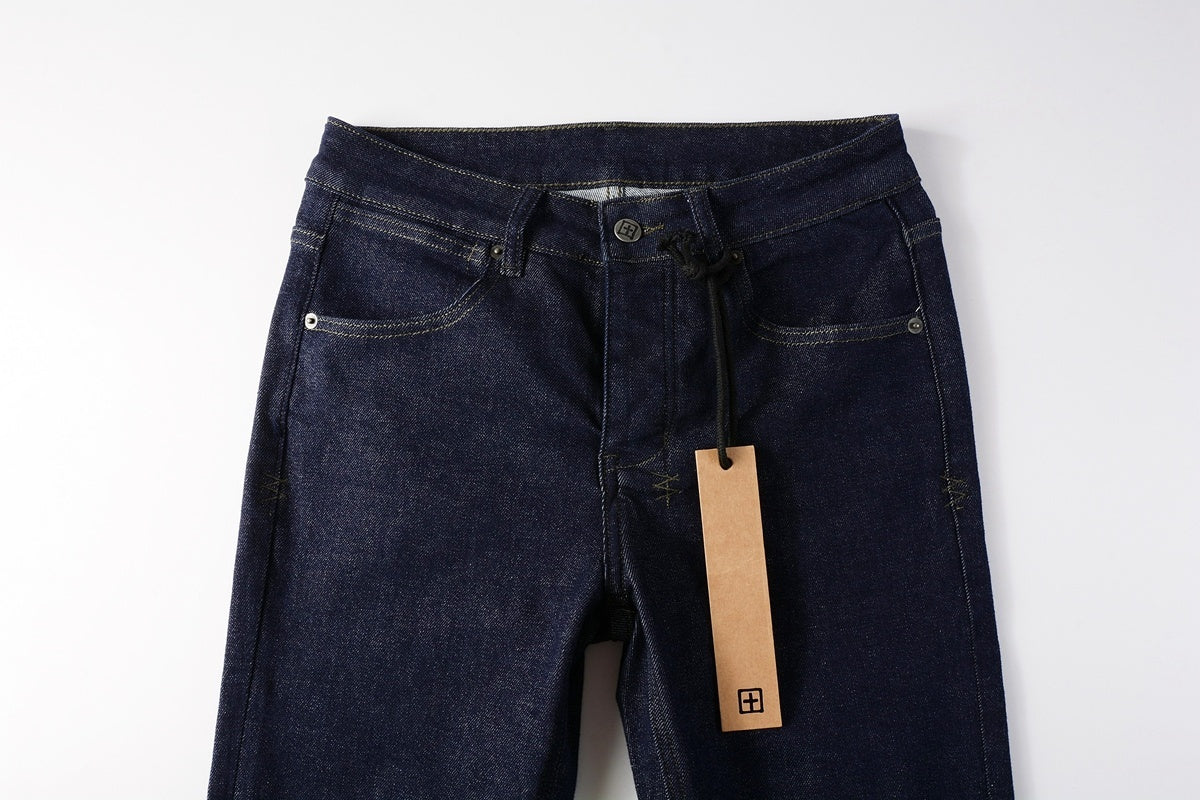 Men's Raw Indigo Dark Wash Slim-Fit Stretch Jeans - Premium Denim